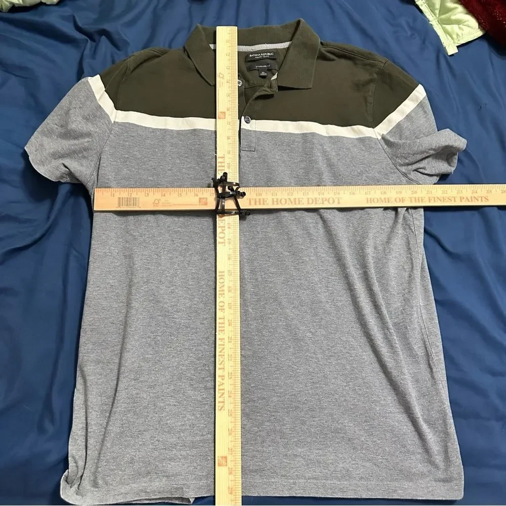 Banana Republic Gray and Olive Green Polo Shirt with Color-Blocking